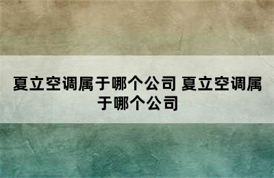 夏立空调属于哪个公司 夏立空调属于哪个公司